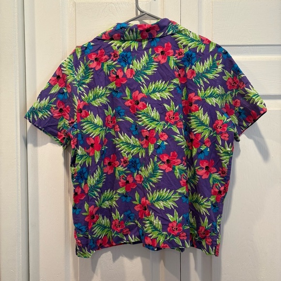 Vintage Basic Editions Purple Tropical Short Sleeve Button up - Size XL - Picture 4 of 4